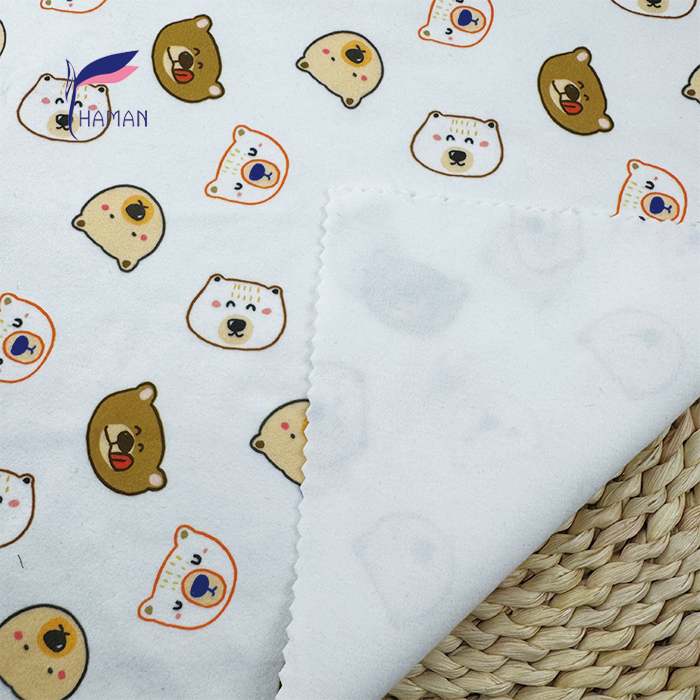 Low Price Wholesale 260gsm 92%P 8%Spandex Knit Polyester Print - White Base Cartoon Bear Heads for Kids Apparel & Home Decor - Image 4