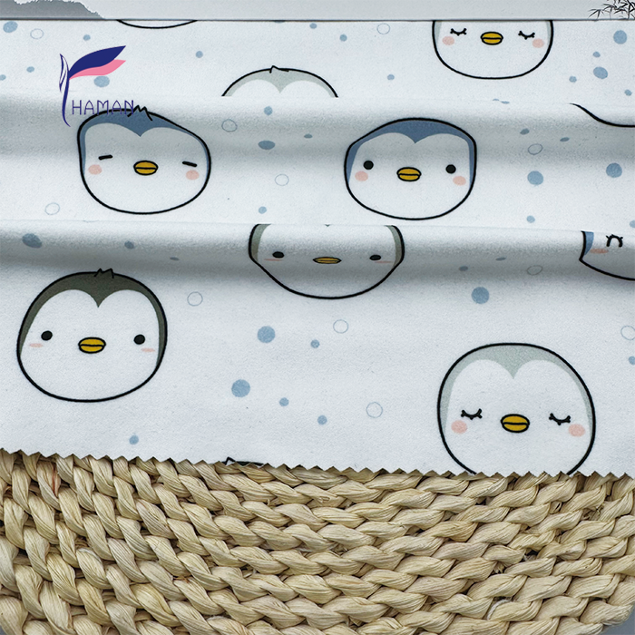 Wholesale 260gsm 92% P 8% SP Knit Polyester Print Fabric White Base with Cartoon Penguin Pattern for Girls' Apparel Home Decor - Image 3