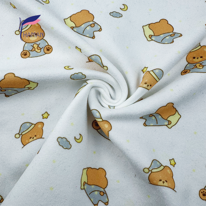 Comfortable Low Price Wholesale 260gsm 92%P 8%Spandex Knit Polyester Print - White Pajama Bear Cartoon for Kids Sleepwear - Image 3