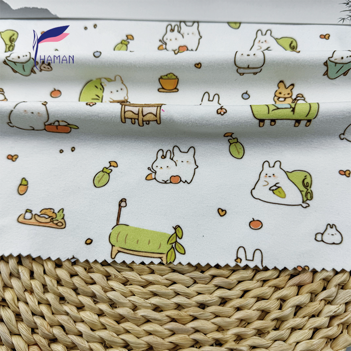 Comfortable Low Price 260gsm 92%P 8%Spandex Knit Print - White Bunny Cartoon for Kids Pajamas & Sleepwear Wholesale - Image 4