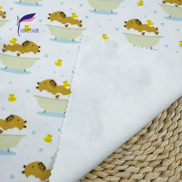 Wholesale Comfortable Low Price 260gsm 92%P 8%Spandex Knit Print - White Capybara Cartoon for Kids Pajamas & Home Decor - Image 4