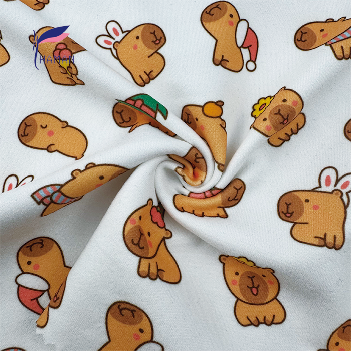 Wholesale Comfortable Low Price 260gsm 92%P 8%Spandex Knit Print - White Capybara Cartoon for Kids Pajamas & Home Decor - Image 3