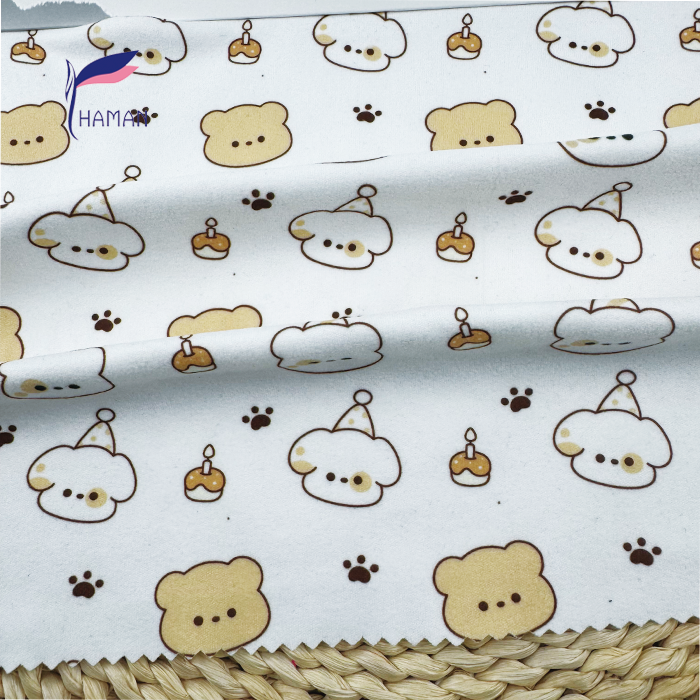 Low Price Wholesale 260gsm 92%P 8%Spandex Knit Polyester Print - White Base Cartoon Bear Heads for Kids Apparel & Home Decor - Image 3