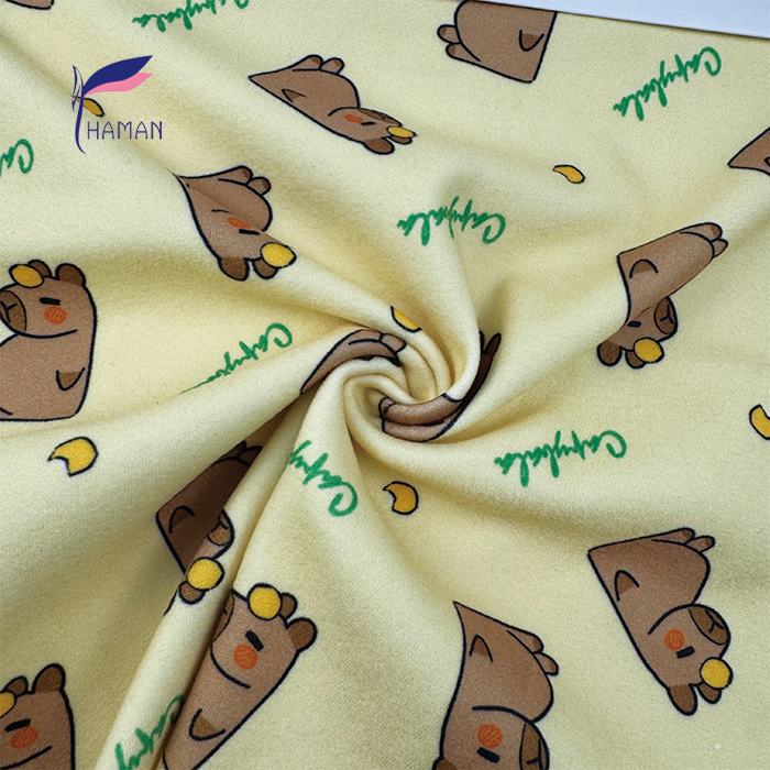 Wholesale Comfortable Low Price 260gsm 92%P 8%Spandex Knit Print - White Capybara Cartoon for Kids Pajamas & Home Decor - Image 3