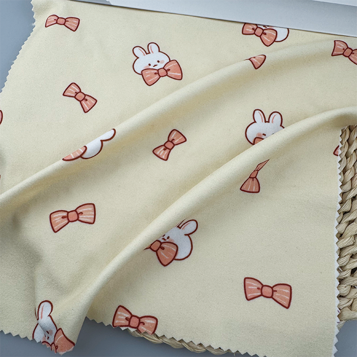 Wholesale Comfortable Low Price 260gsm 92%P 8%Spandex Knit Print - White Rabbits and Bows Cartoon for Kids Pajamas & Home Decor - Image 3