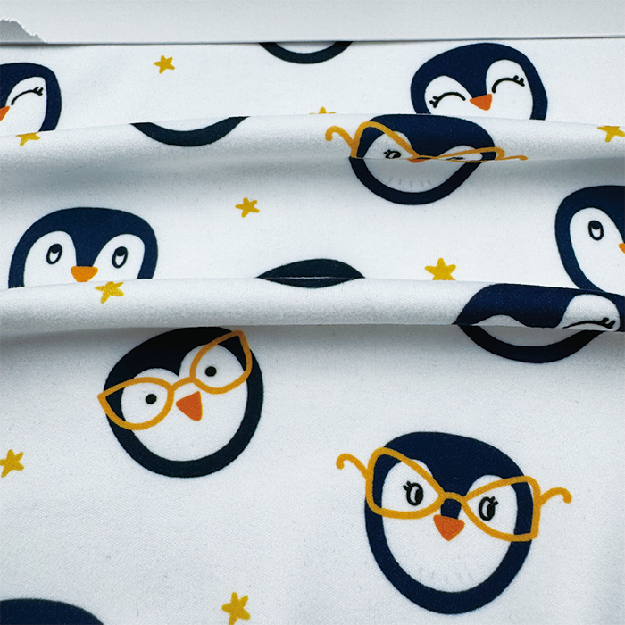 Wholesale 260gsm 92% P 8% SP Knit Polyester Print Fabric White Base with Cartoon Penguin Pattern for Girls' Apparel Home Decor - Image 4