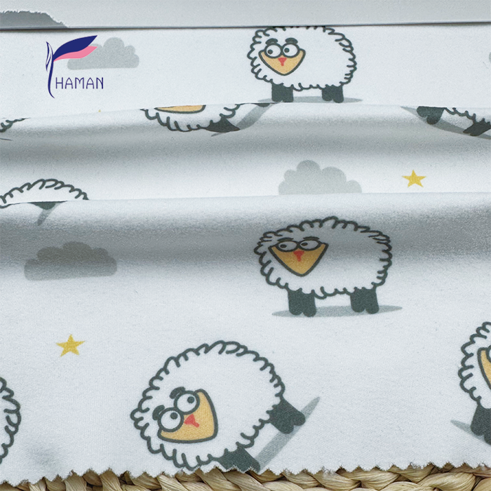 Wholesale 260gsm 92% P 8% SP Knit Polyester White Base with Cartoon Sheep Pattern for Girls Home Decor Kids Apparel Low Price - Image 5