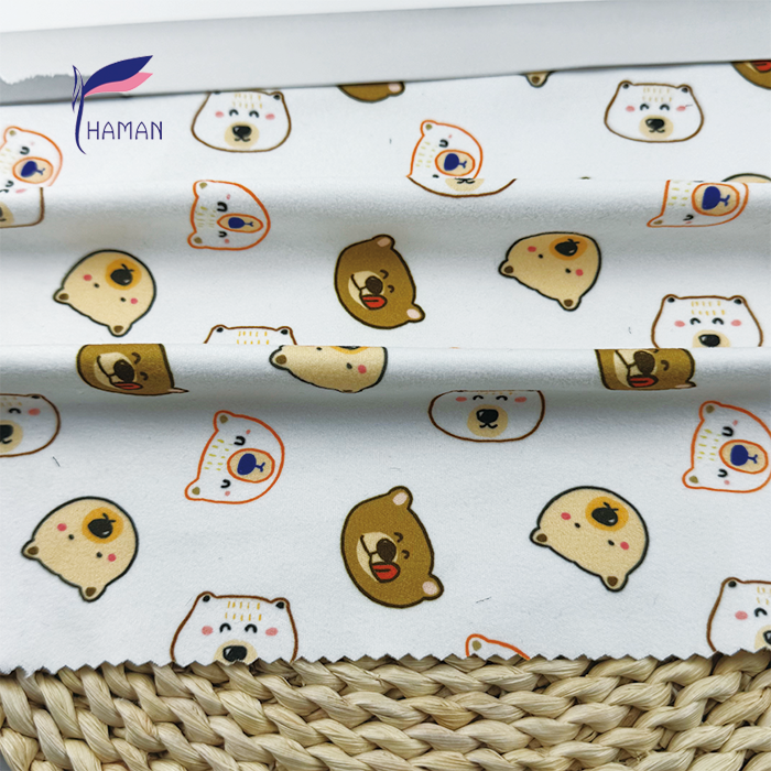 Low Price Wholesale 260gsm 92%P 8%Spandex Knit Polyester Print - White Base Cartoon Bear Heads for Kids Apparel & Home Decor - Image 3