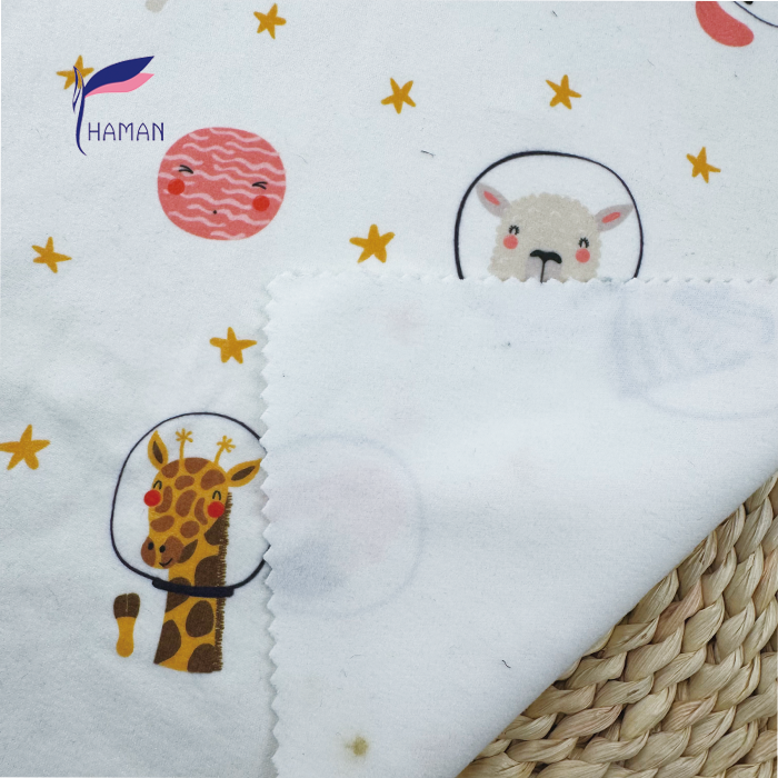 Low Price Wholesale 260gsm 92%P 8%Sp Knit Polyester Print - White Cartoon Animal & Planet Pattern Kids Apparel & Home Decor - Image 3