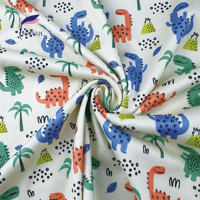 Wholesale 92P8SP Kids Fleece Knit - Yellow Base W/ Cartoon Dinosaur Print, 260gsm Child-Safe for Childrenswear & Loungewear - Image 3
