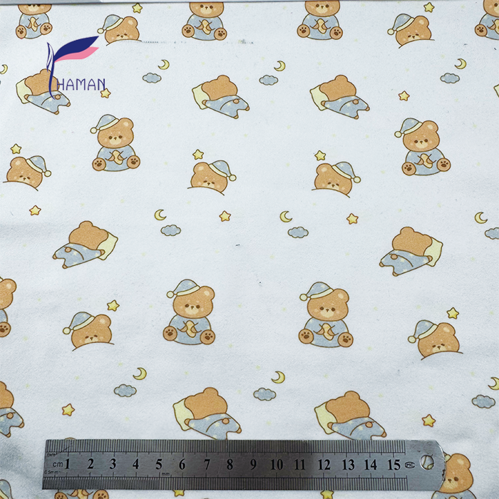 Comfortable Low Price Wholesale 260gsm 92%P 8%Spandex Knit Polyester Print - White Pajama Bear Cartoon for Kids Sleepwear - Image 2