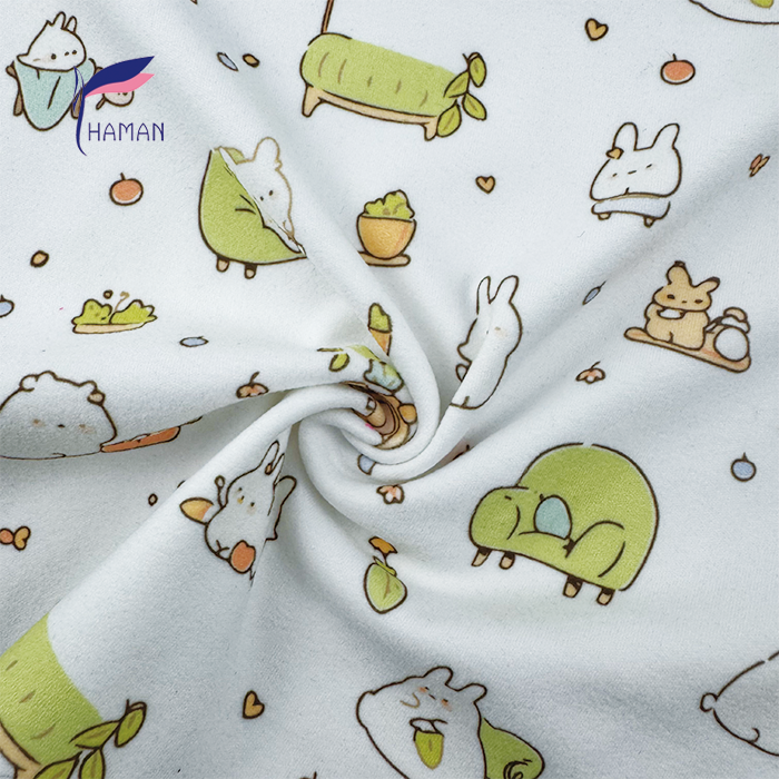 Comfortable Low Price 260gsm 92%P 8%Spandex Knit Print - White Bunny Cartoon for Kids Pajamas & Sleepwear Wholesale - Image 5