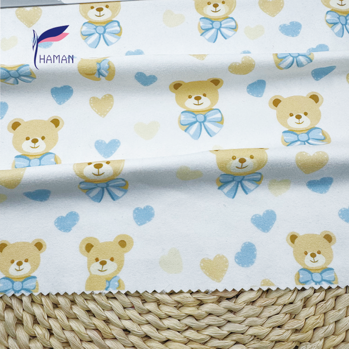 Comfortable Low Price Wholesale 260gsm 92%P 8%Spandex Knit Polyester Print - White Pajama Bear Cartoon for Kids Sleepwear - Image 2