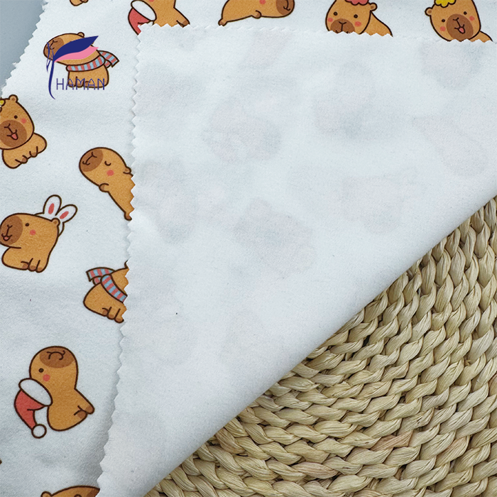 Wholesale Comfortable Low Price 260gsm 92%P 8%Spandex Knit Print - White Capybara Cartoon for Kids Pajamas & Home Decor - Image 2