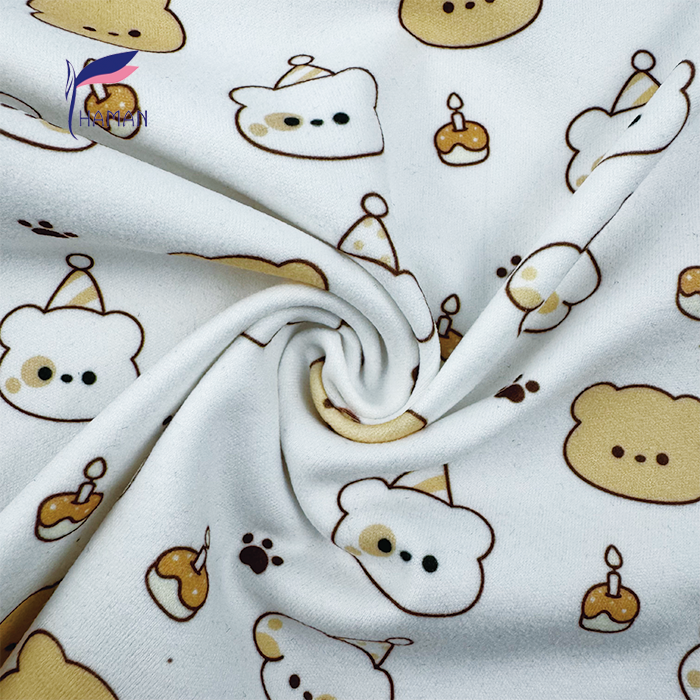 Low Price Wholesale 260gsm 92%P 8%Spandex Knit Polyester Print - White Base Cartoon Bear Heads for Kids Apparel & Home Decor - Image 2