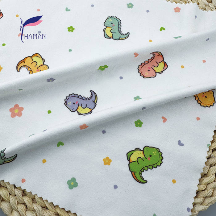 Comfortable Low Price Wholesale 92%P 8%Sp Knit Polyester Print - White Cartoon Dinosaur Pattern for Kids Apparel & Home Decor - Image 3