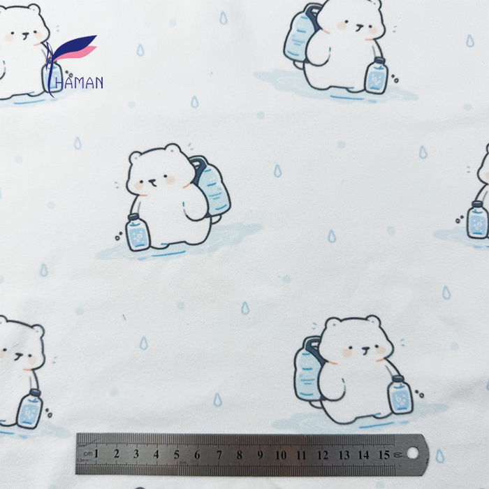Low Price Wholesale 260gsm 92%P 8%Spandex Knit Polyester Print - White Base Cartoon Bear Heads for Kids Apparel & Home Decor - Image 2