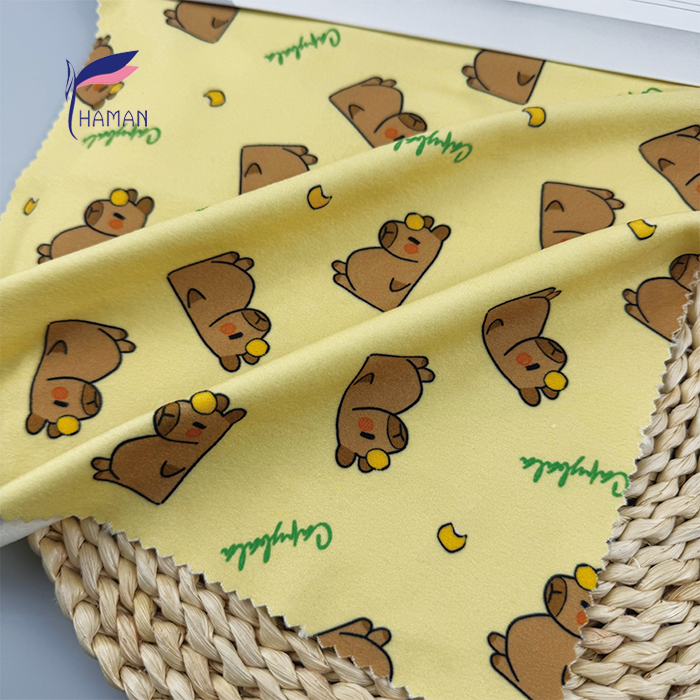 Wholesale Comfortable Low Price 260gsm 92%P 8%Spandex Knit Print - White Capybara Cartoon for Kids Pajamas & Home Decor - Image 2