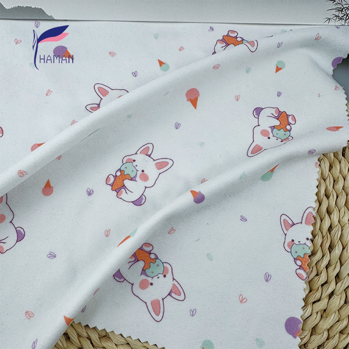 Wholesale Comfortable Low Price 260gsm 92%P 8%Sp Knit Print - White Rabbits & Ice Cream Cartoon for Kids Pajamas & Home Decor - Image 5