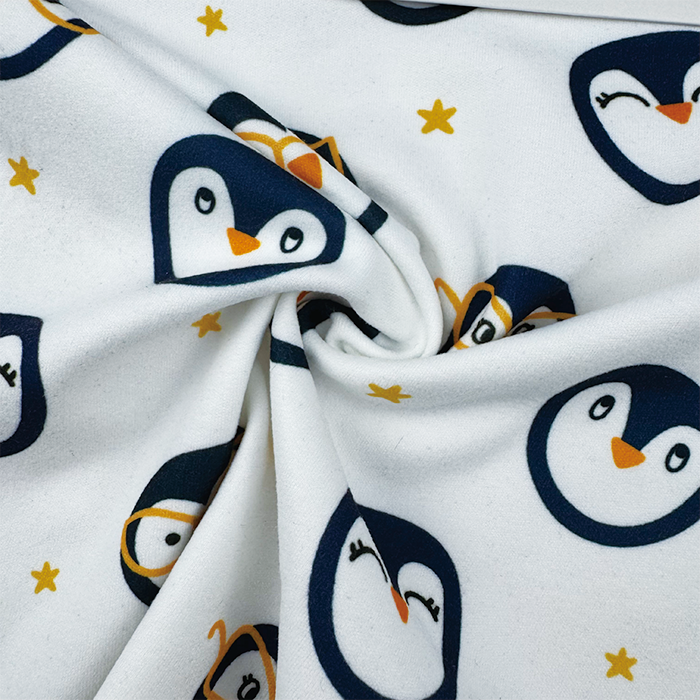 Wholesale 260gsm 92% P 8% SP Knit Polyester Print Fabric White Base with Cartoon Penguin Pattern for Girls' Apparel Home Decor - Image 5