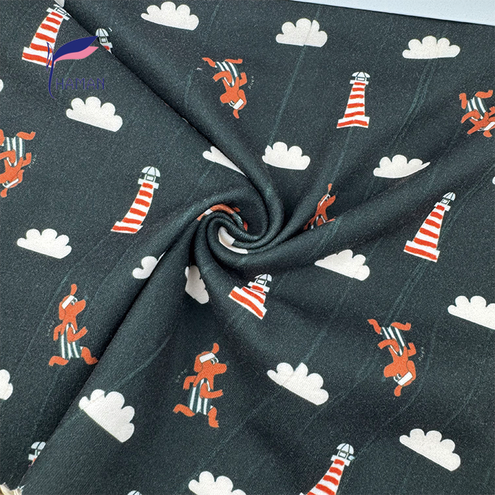 Wholesale 260gsm 92% P 8% Spandex Knit Polyester Print Stretch Black Dog Lighthouse Cartoon Kids Apparel Home Decor Low Price - Image 2