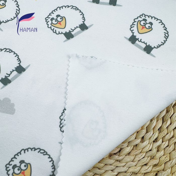 Wholesale 260gsm 92% P 8% SP Knit Polyester White Base with Cartoon Sheep Pattern for Girls Home Decor Kids Apparel Low Price - Image 3