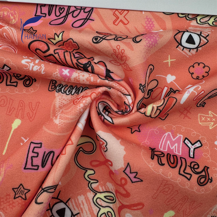 Wholesale Custom Color 260gsm 92%P 8%Spandex Knit Polyester Print Fabric - Word Pattern for Kids Apparel & Home Decor, Low Price - Image 6