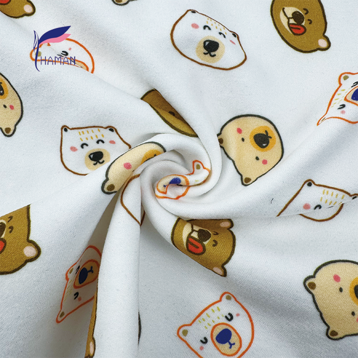 Low Price Wholesale 260gsm 92%P 8%Spandex Knit Polyester Print - White Base Cartoon Bear Heads for Kids Apparel & Home Decor - Image 2