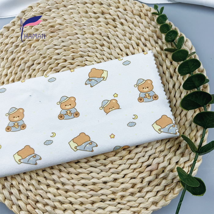 Comfortable Low Price Wholesale 260gsm 92%P 8%Spandex Knit Polyester Print - White Pajama Bear Cartoon for Kids Sleepwear - Image 6