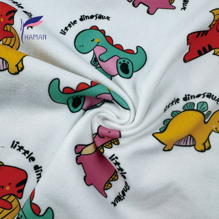 Comfortable Low Price Wholesale 92%P 8%Sp Knit Polyester Print - White Cartoon Dinosaur Pattern for Kids Apparel & Home Decor - Image 2