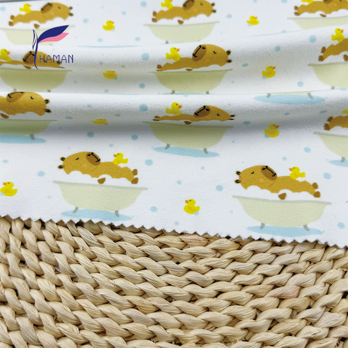 Wholesale Comfortable Low Price 260gsm 92%P 8%Spandex Knit Print - White Capybara Cartoon for Kids Pajamas & Home Decor - Image 2