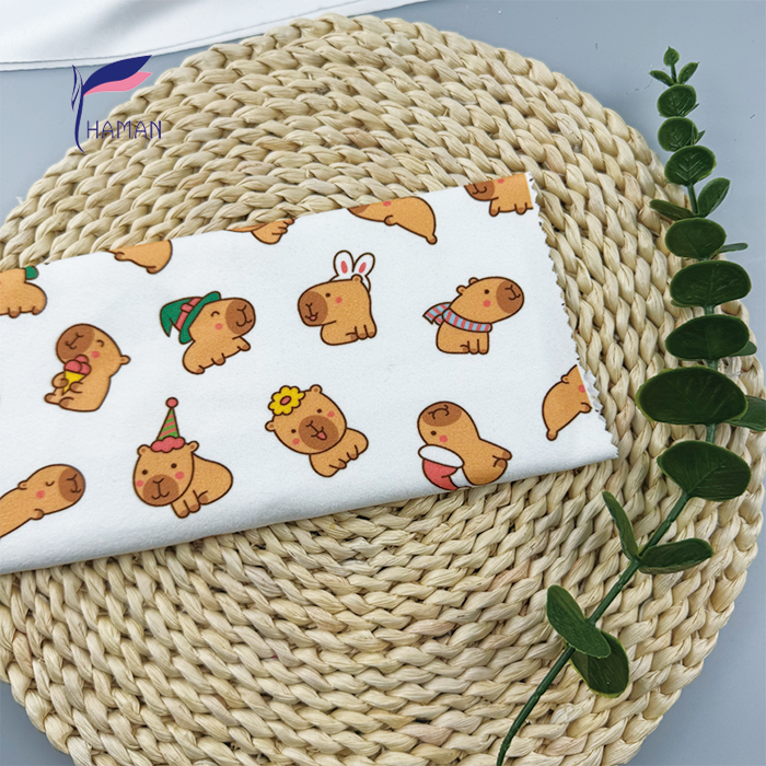Wholesale Comfortable Low Price 260gsm 92%P 8%Spandex Knit Print - White Capybara Cartoon for Kids Pajamas & Home Decor - Image 6