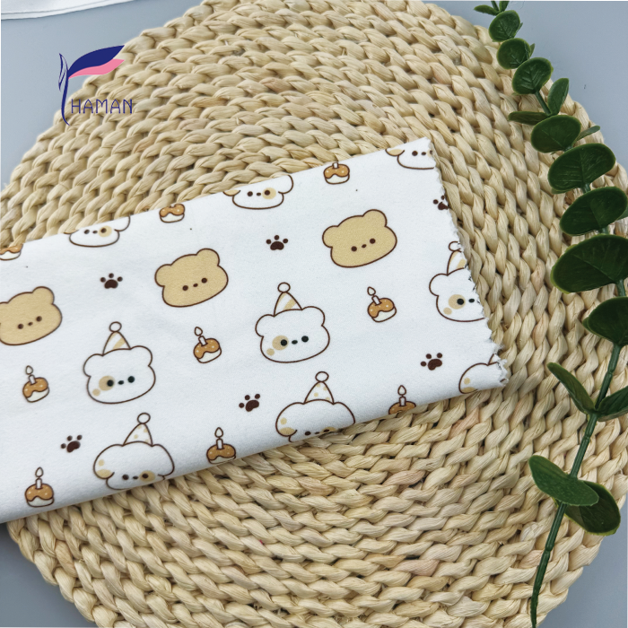 Low Price Wholesale 260gsm 92%P 8%Spandex Knit Polyester Print - White Base Cartoon Bear Heads for Kids Apparel & Home Decor - Image 6