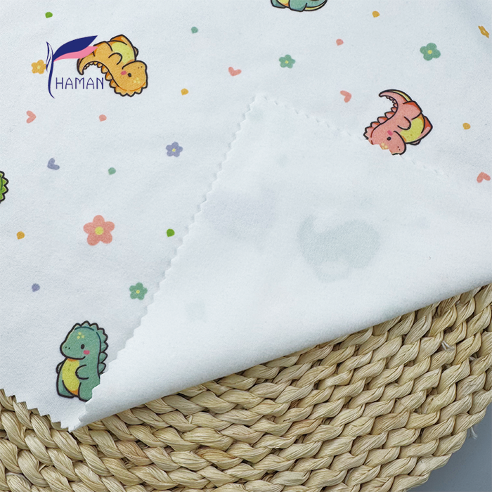 Comfortable Low Price Wholesale 92%P 8%Sp Knit Polyester Print - White Cartoon Dinosaur Pattern for Kids Apparel & Home Decor - Image 2