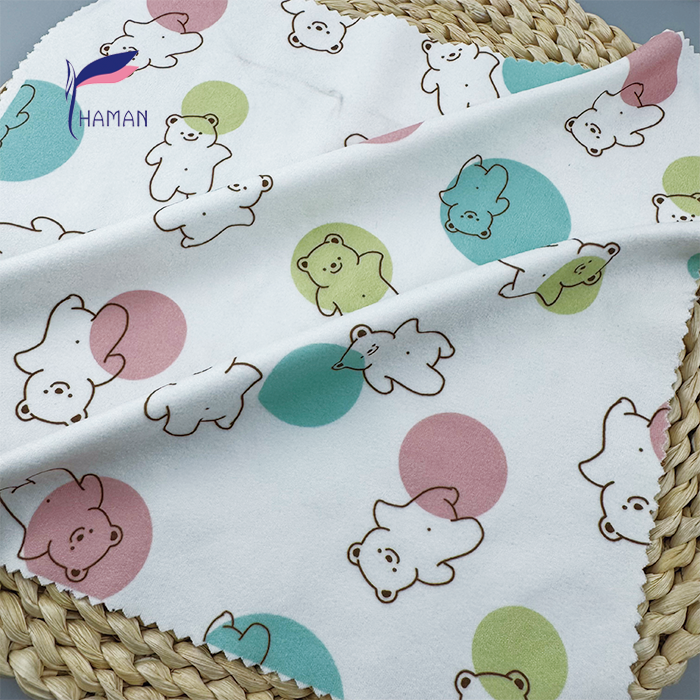 Low Price Wholesale 260gsm 92%P 8%Sp Knit Polyester Print - White Base Cartoon Bear & Colour Heads for Kids Apparel & Home Decor - Image 2