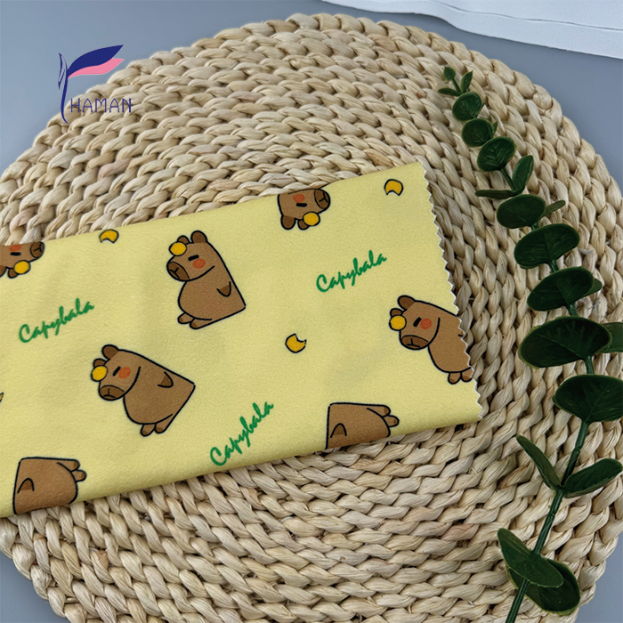 Wholesale Comfortable Low Price 260gsm 92%P 8%Spandex Knit Print - White Capybara Cartoon for Kids Pajamas & Home Decor - Image 6
