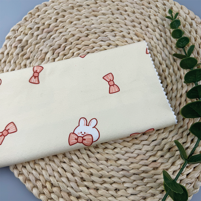 Wholesale Comfortable Low Price 260gsm 92%P 8%Spandex Knit Print - White Rabbits and Bows Cartoon for Kids Pajamas & Home Decor - Image 6