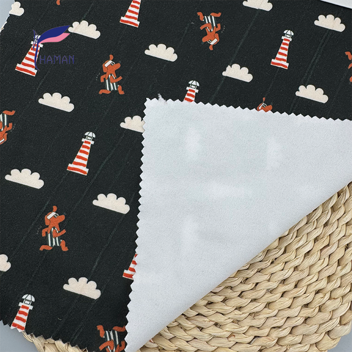 Wholesale 260gsm 92% P 8% Spandex Knit Polyester Print Stretch Black Dog Lighthouse Cartoon Kids Apparel Home Decor Low Price - Image 3