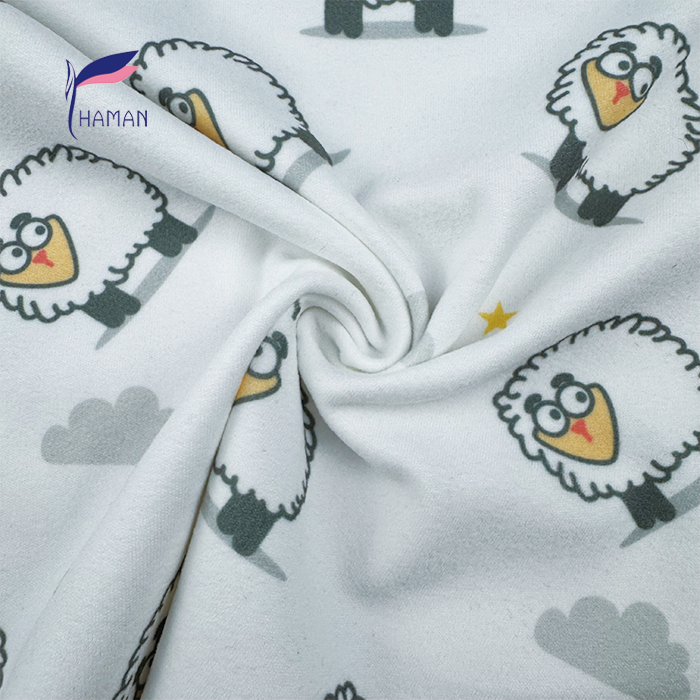 Wholesale 260gsm 92% P 8% SP Knit Polyester White Base with Cartoon Sheep Pattern for Girls Home Decor Kids Apparel Low Price - Image 2