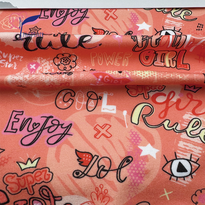 Wholesale Custom Color 260gsm 92%P 8%Spandex Knit Polyester Print Fabric - Word Pattern for Kids Apparel & Home Decor, Low Price - Image 7