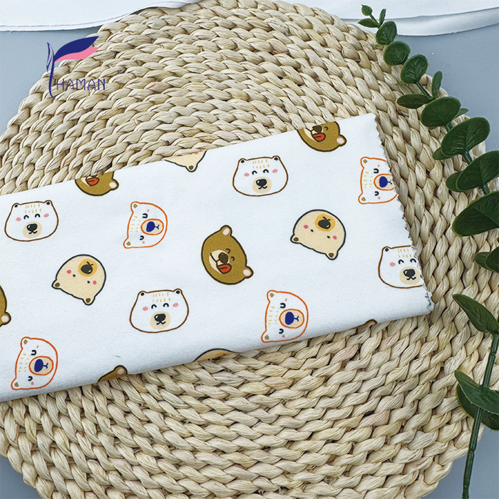 Low Price Wholesale 260gsm 92%P 8%Spandex Knit Polyester Print - White Base Cartoon Bear Heads for Kids Apparel & Home Decor - Image 7