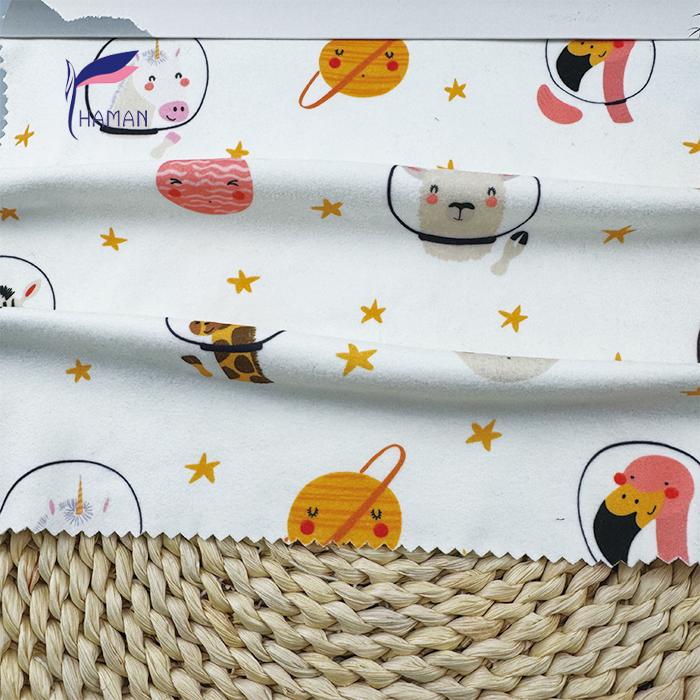 Low Price Wholesale 260gsm 92%P 8%Sp Knit Polyester Print - White Cartoon Animal & Planet Pattern Kids Apparel & Home Decor - Image 2