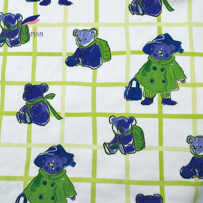 Comfortable Low Price Wholesale 260gsm 92%P 8%Spandex Knit Print - Colorful Bear & Check Pattern for Kids Pajamas & Home Decor - Image 7