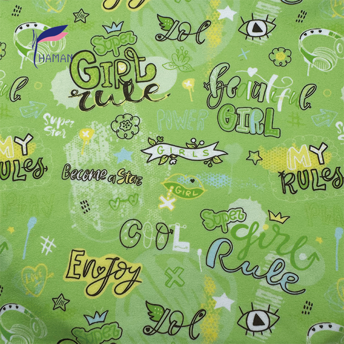 Wholesale Custom Color 260gsm 92%P 8%Spandex Knit Polyester Print Fabric - Word Pattern for Kids Apparel & Home Decor, Low Price - Image 2