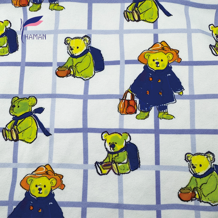 Comfortable Low Price Wholesale 260gsm 92%P 8%Spandex Knit Print - Colorful Bear & Check Pattern for Kids Pajamas & Home Decor - Image 5