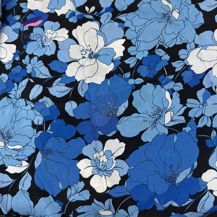 100% Rayon Crepe De Chine - Navy Blue Bold Floral Blooms Print, 85gsm Ultra-Lightweight & Fluid Drape Fabric for Elegant Apparel - Image 6