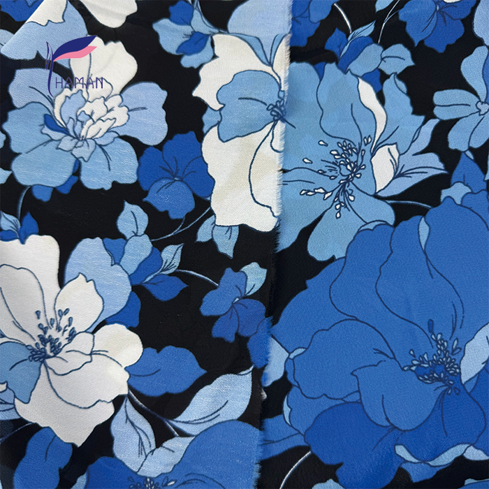 100% Rayon Crepe De Chine - Navy Blue Bold Floral Blooms Print, 85gsm Ultra-Lightweight & Fluid Drape Fabric for Elegant Apparel - Image 5