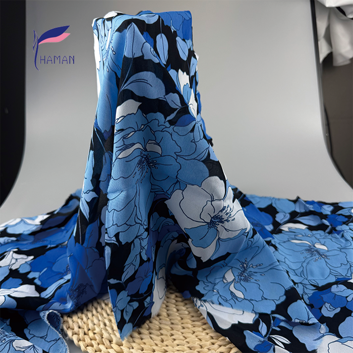 100% Rayon Crepe De Chine - Navy Blue Bold Floral Blooms Print, 85gsm Ultra-Lightweight & Fluid Drape Fabric for Elegant Apparel - Image 4