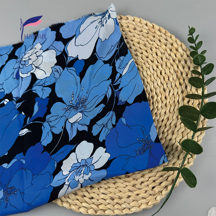 100% Rayon Crepe De Chine - Navy Blue Bold Floral Blooms Print, 85gsm Ultra-Lightweight & Fluid Drape Fabric for Elegant Apparel - Image 3