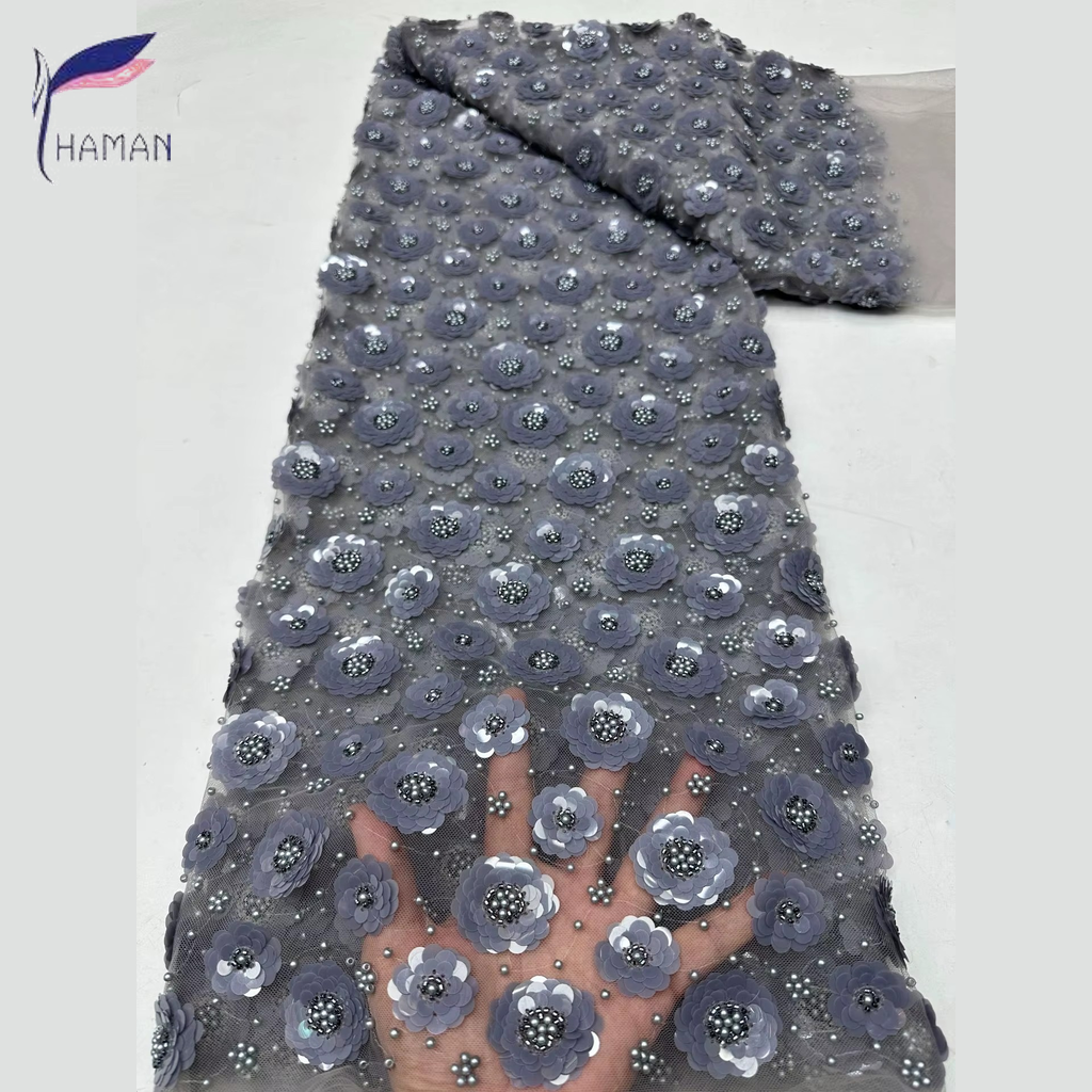 100% Acrylic Floral Double-bead Embroidery + 79mm Sequin Applique; Abrasion-resistant Beaded Fabric - Image 7
